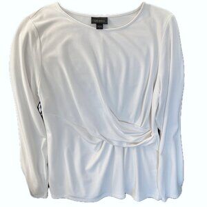 J. Jill Wearever Top Cream Ivory Draped Ruched Waist Round Neck Size Small